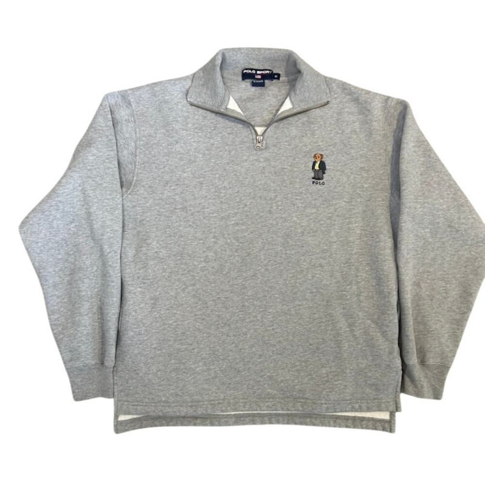 Polo Sport VTG 90 's mens embroidered bear gray 1/4 zip sweatshirt  size S **